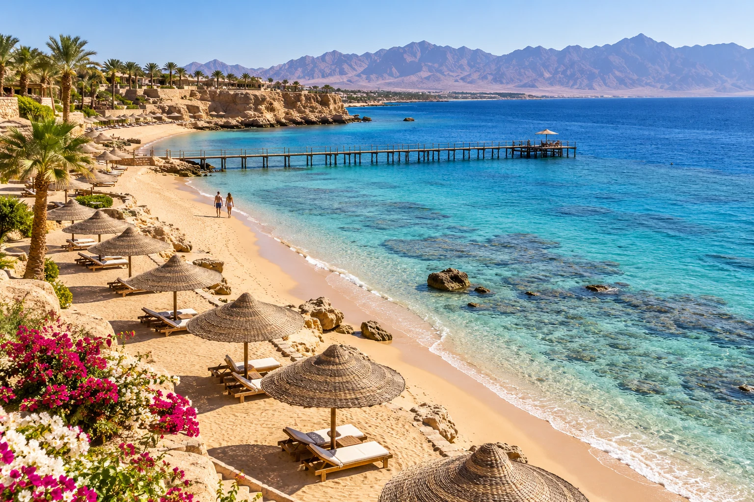 Spiaggia e pontile sul Mar Rosso, immagine illustrativa